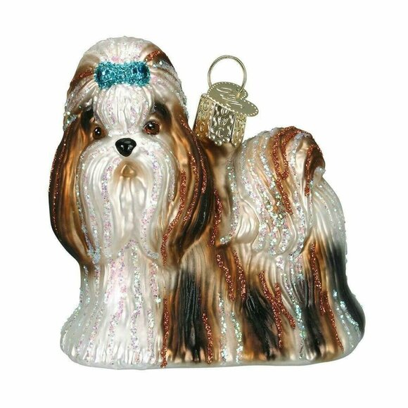 Old World Christmas Ornament Shih Tzu Dog Brown White Glass Pet Lover - Picture 1 of 4